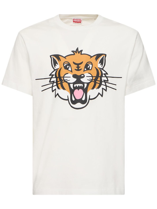 Kenzo Paris: Happy Tiger classic cotton t-shirt - Off-White - men_0 | Luisa Via Roma
