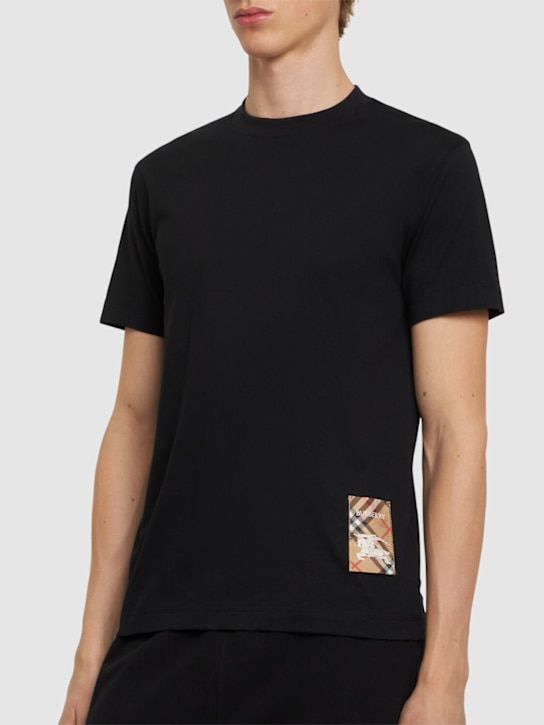 Burberry: Burberry Check label t-shirt - Black - men_2 | Luisa Via Roma