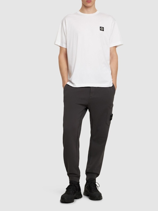 Stone Island: Camiseta de algodón con logo - Blanco - men_1 | Luisa Via Roma