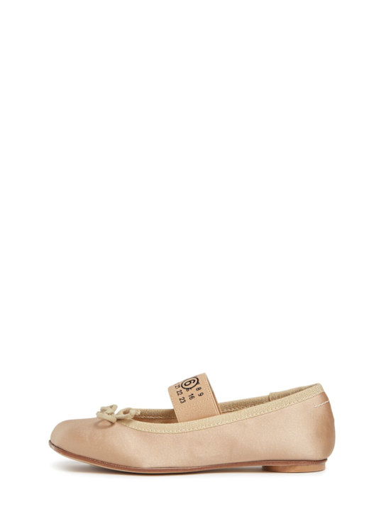 MM6 Maison Margiela: Ballerines en satin imprimé logo - Nude - kids-girls_0 | Luisa Via Roma