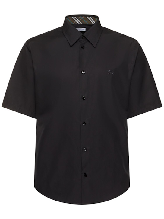 Burberry: Regular fit cotton short sleeve shirt - Black - men_0 | Luisa Via Roma