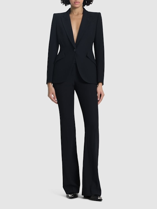 McQueen: 叶绉单排扣修身夹克 - 黑色 - women_1 | Luisa Via Roma
