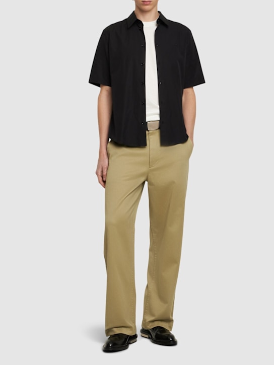 Burberry: Regular fit cotton short sleeve shirt - Black - men_1 | Luisa Via Roma