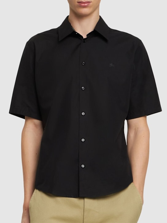 Burberry: Regular fit cotton short sleeve shirt - Black - men_2 | Luisa Via Roma