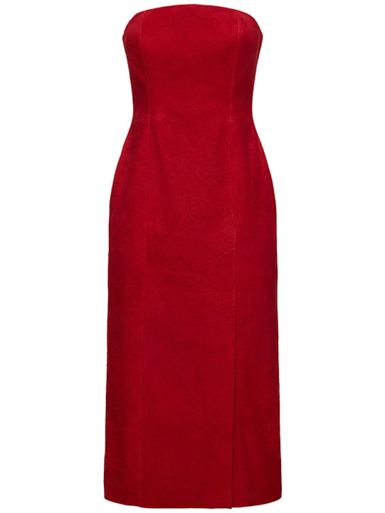 McQueen: Raw suede strapless dress - Red - women_0 | Luisa Via Roma