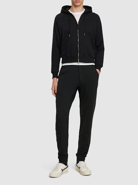 Tom Ford: Felpa in misto cotone con zip e cappuccio - Nero - men_1 | Luisa Via Roma