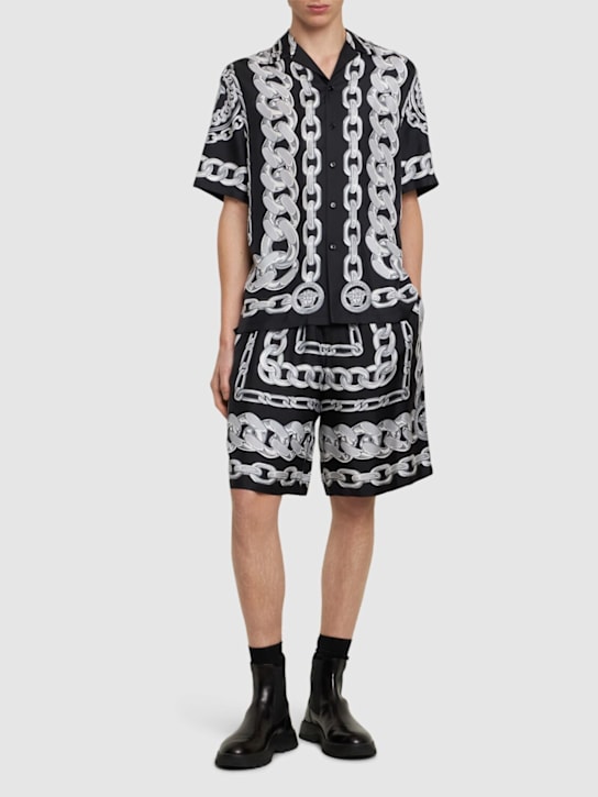Versace: Camicia Medusa in twill di seta stampata - Nero/Argento - men_1 | Luisa Via Roma