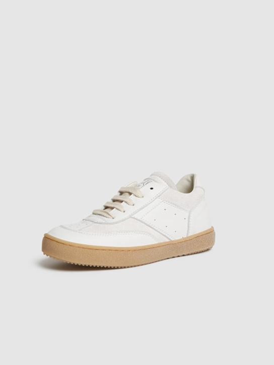 MM6 Maison Margiela: Sneakers in pelle con logo - Bianco - kids-boys_1 | Luisa Via Roma