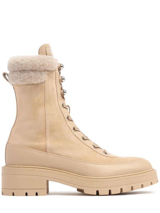 Aquazzura: 25mm Very Cortina suede hiking boots - Beige - women_0 | Luisa Via Roma