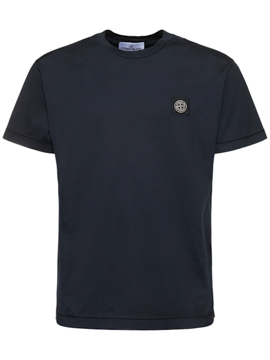 Stone Island: Camiseta de algodón con logo - Azul Marino - men_0 | Luisa Via Roma