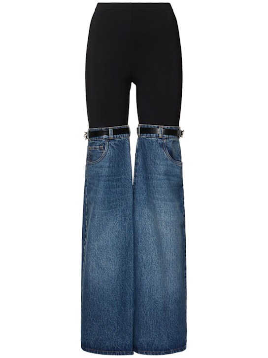 Coperni: Hybrid denim & jersey flared pants - Black/Blue - women_0 | Luisa Via Roma