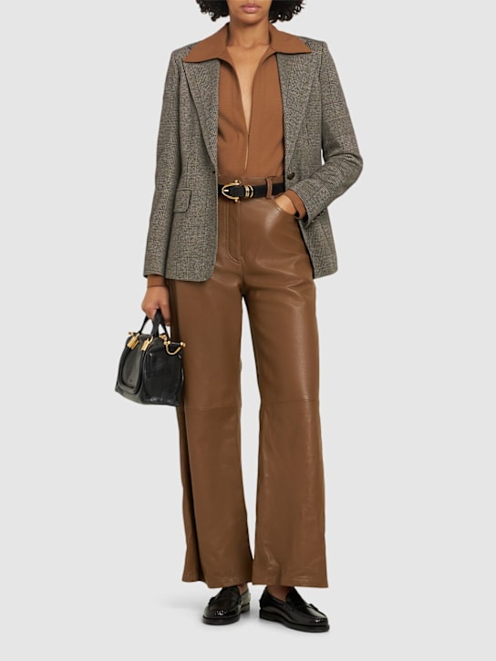 Etro: Pantaloni larghi in pelle - Marrone - women_1 | Luisa Via Roma