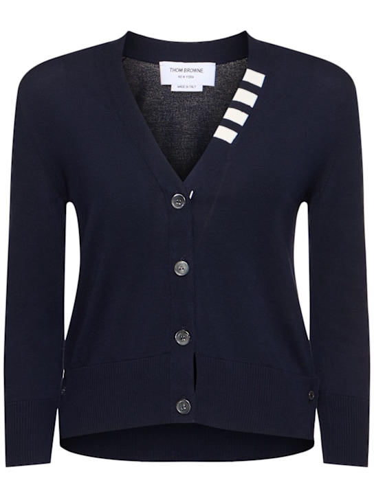 Thom Browne: Cotton knit cardigan w/stripes - women_0 | Luisa Via Roma
