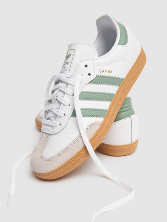 adidas Originals: Samba OG J lace-up sneakers - White/Green - kids-boys_1 | Luisa Via Roma