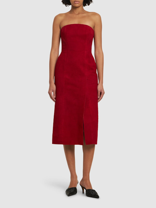 McQueen: Raw suede strapless dress - Red - women_1 | Luisa Via Roma