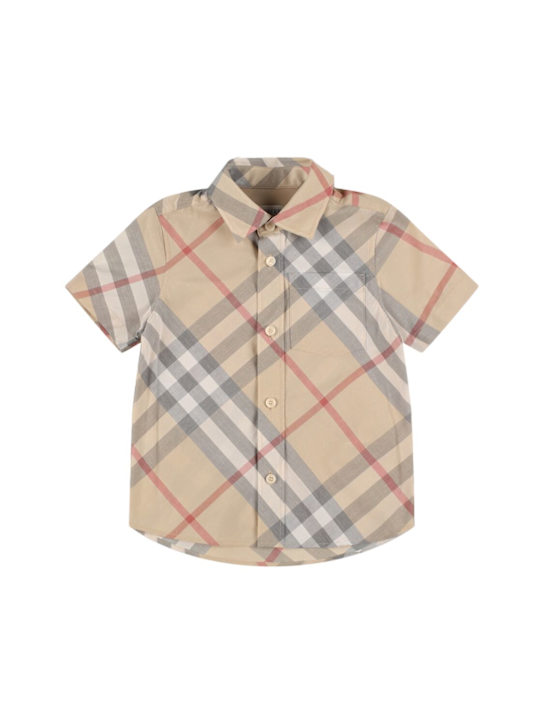 Burberry: Camicia in popeline di cotone stampato - Beige - kids-boys_0 | Luisa Via Roma