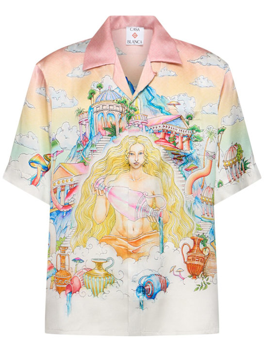 Casablanca: Cuban collar short sleeve silk shirt - men_0 | Luisa Via Roma