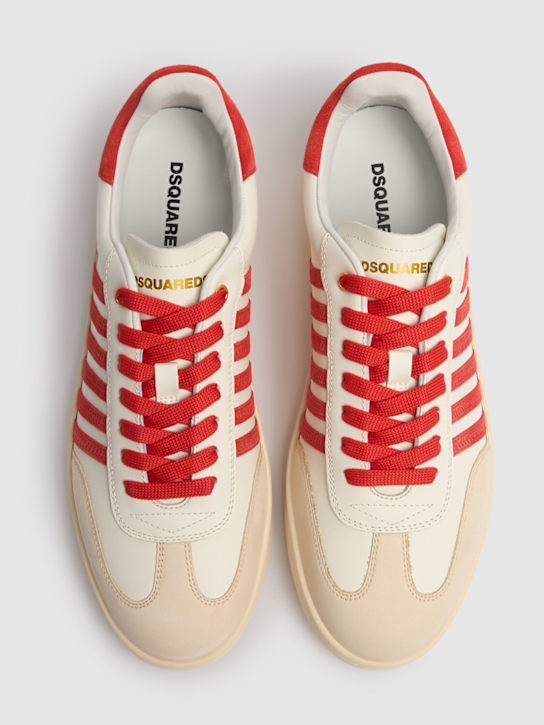 Dsquared2: Low leather sneakers - White/Red - men_4 | Luisa Via Roma