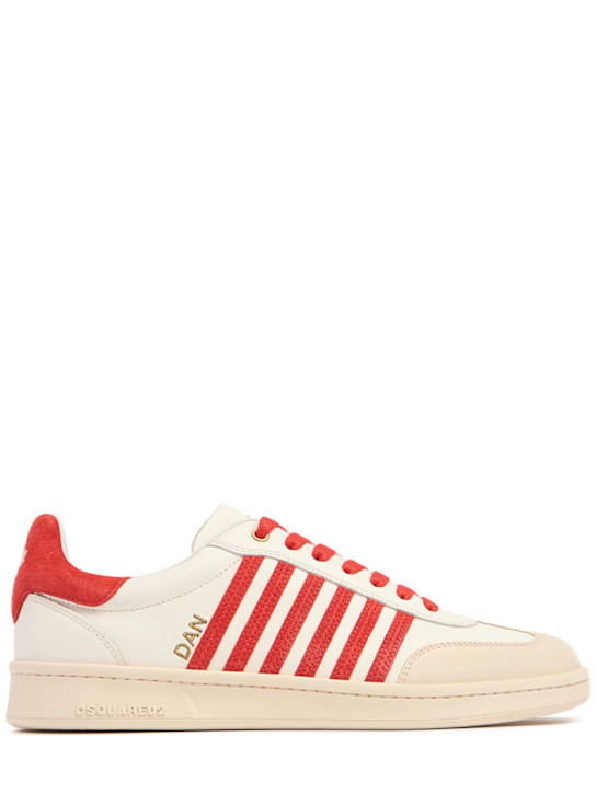 Dsquared2: Low leather sneakers - White/Red - men_0 | Luisa Via Roma