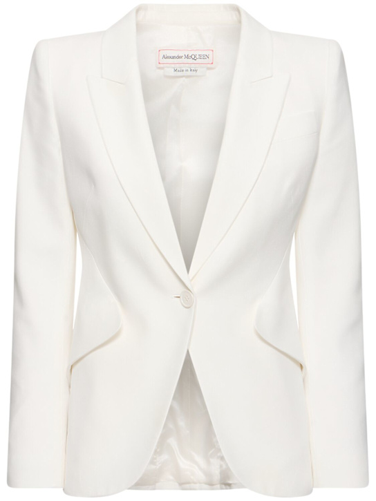 McQueen: Viscose blend crepe one button blazer - Light Ivory - women_0 | Luisa Via Roma