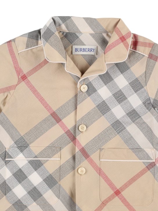 Burberry: Camicia e pantaloni in cotone stampa check - kids-boys_1 | Luisa Via Roma