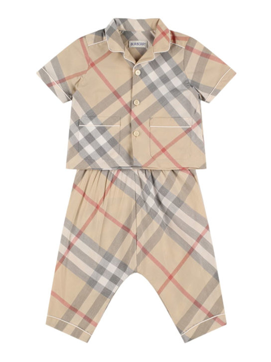 Burberry: Camicia e pantaloni in cotone stampa check - kids-boys_0 | Luisa Via Roma