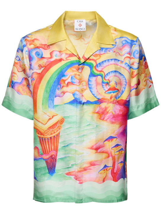 Casablanca: Cuban collar short sleeve silk shirt - Multicolor - men_0 | Luisa Via Roma