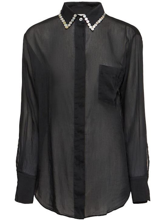 Forte_forte: Embroidered voile bohemian shirt - Black - women_0 | Luisa Via Roma