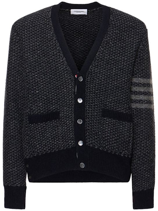 Thom Browne: Textured stitch relaxed fit cardigan - men_0 | Luisa Via Roma