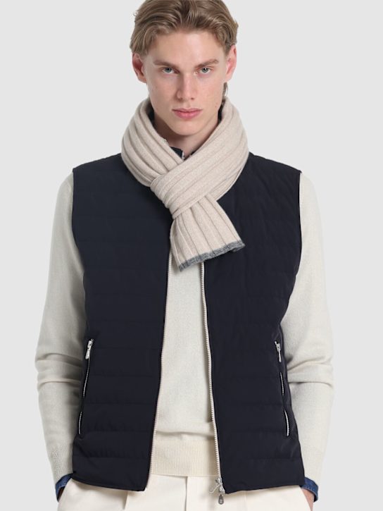 Brunello Cucinelli: Fine cashmere rib knit scarf - Beige - men_1 | Luisa Via Roma