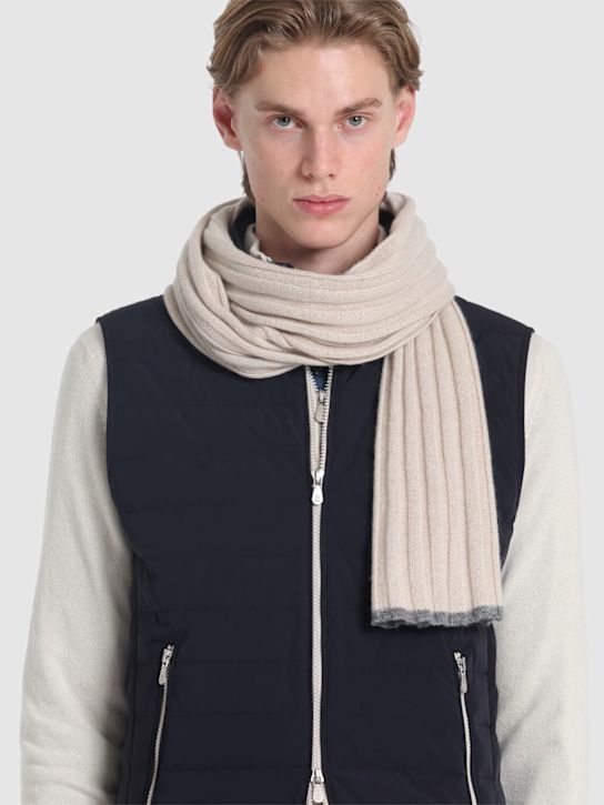 Brunello Cucinelli: Fine cashmere rib knit scarf - Beige - men_2 | Luisa Via Roma