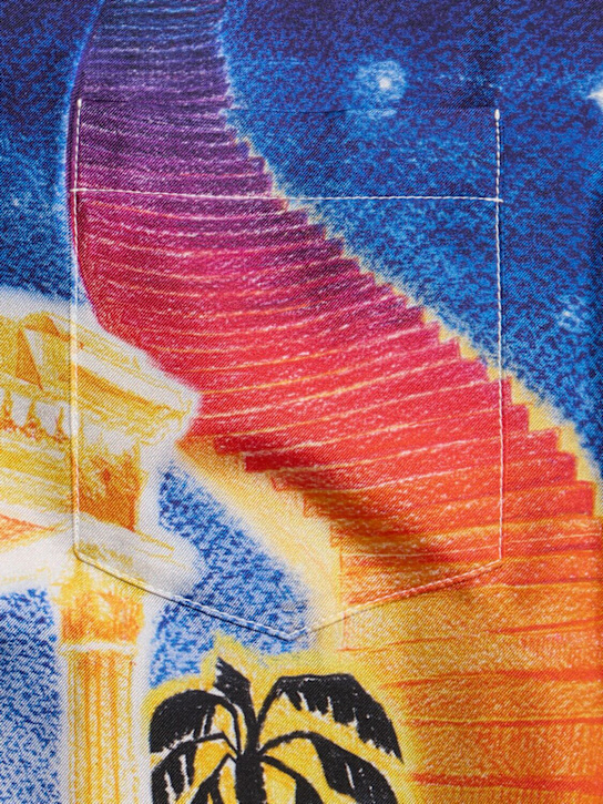 Casablanca: Cuban collar long sleeve silk shirt - Blue/Multi - men_4 | Luisa Via Roma