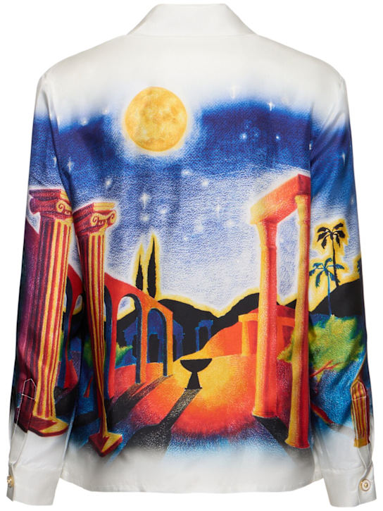 Casablanca: Cuban collar long sleeve silk shirt - Blue/Multi - men_3 | Luisa Via Roma