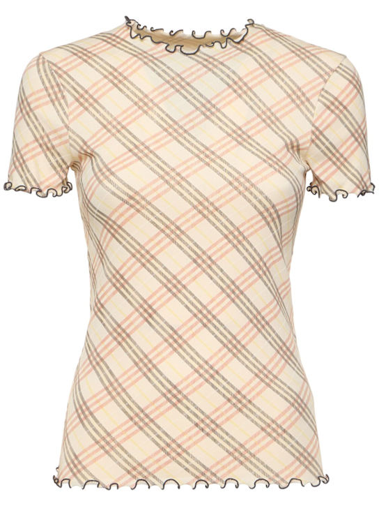 Burberry: T-shirt in cotone stretch stampato - women_0 | Luisa Via Roma