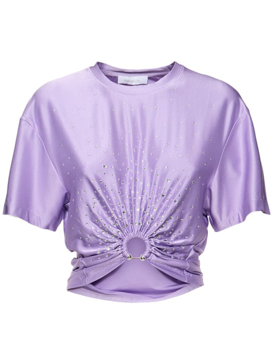 Rabanne: Embellished jersey t-shirt - Lilac - women_0 | Luisa Via Roma
