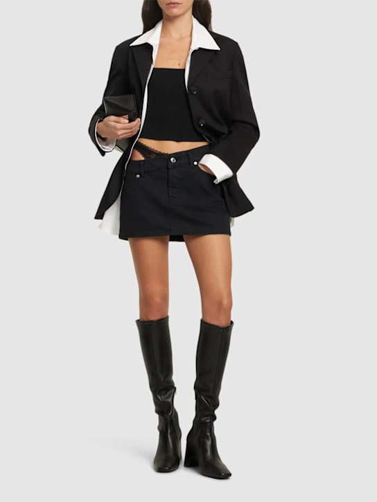 Alexander Wang: Denim mini skirt w/ underwear detail - Black - women_1 | Luisa Via Roma