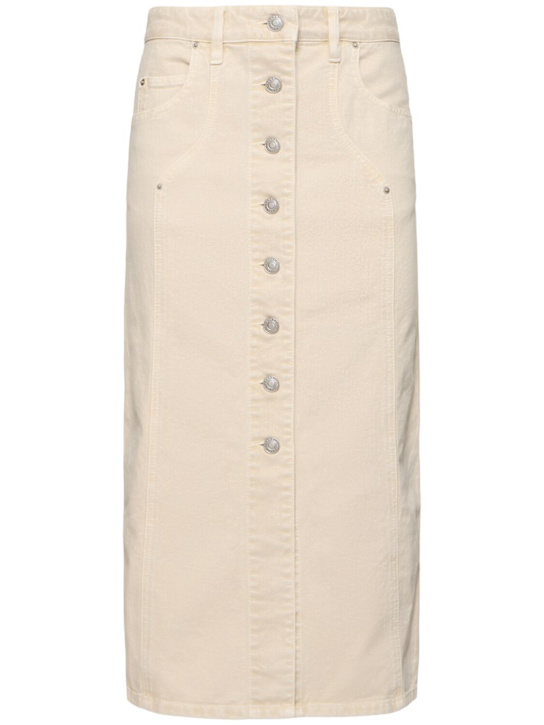 Marant Etoile: Gonna midi Vandy in denim di cotone con bottoni - Ecru - women_0 | Luisa Via Roma