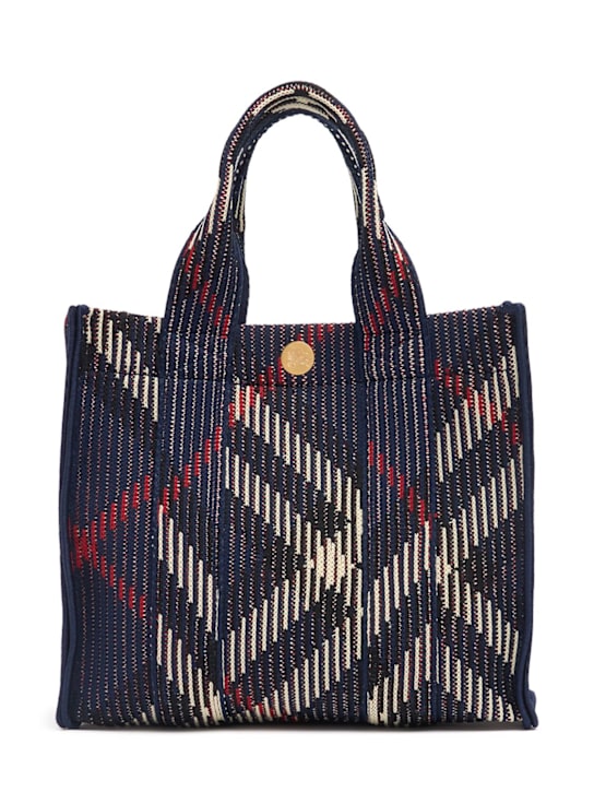 Burberry: Borsa mini Check in maglia con manico - women_0 | Luisa Via Roma