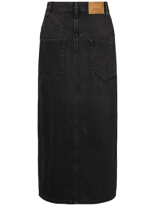 Marant Etoile: Gonna midi Vandy in denim di cotone con bottoni - Nero Delave' - women_3 | Luisa Via Roma