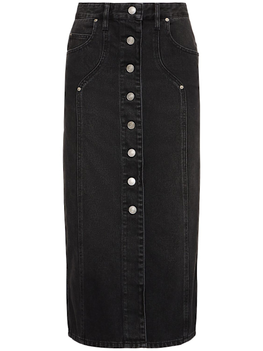 Marant Etoile: Gonna midi Vandy in denim di cotone con bottoni - Nero Delave' - women_0 | Luisa Via Roma