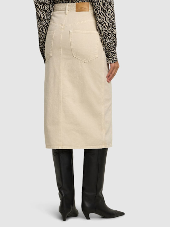 Marant Etoile: Gonna midi Vandy in denim di cotone con bottoni - Ecru - women_2 | Luisa Via Roma