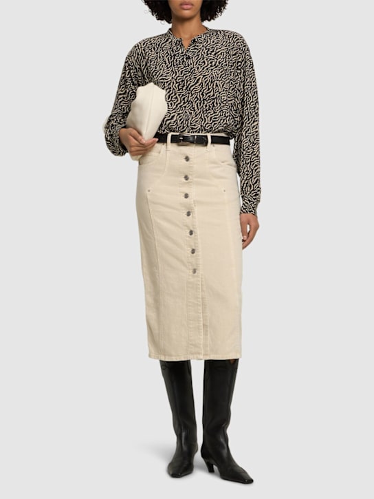 Marant Etoile: Gonna midi Vandy in denim di cotone con bottoni - Ecru - women_1 | Luisa Via Roma