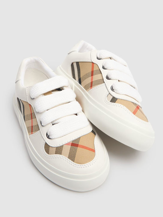 Burberry: Leather & cotton strap sneakers - kids-boys_1 | Luisa Via Roma