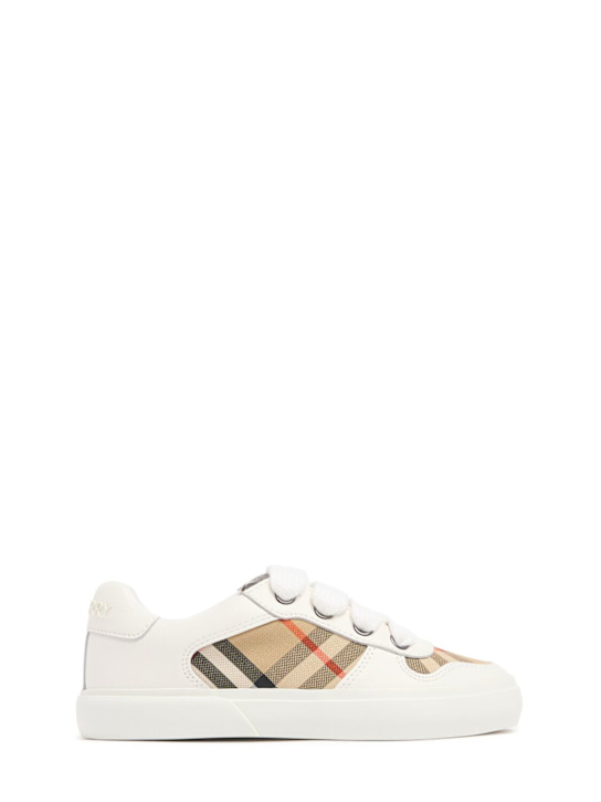 Burberry: Leather & cotton strap sneakers - kids-boys_0 | Luisa Via Roma