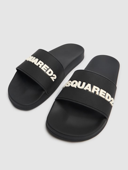 Dsquared2: Logo rubber slide sandals - Black - men_2 | Luisa Via Roma