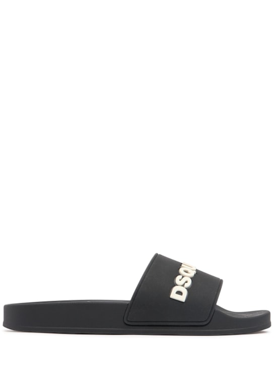 Dsquared2: Logo rubber slide sandals - Black - men_0 | Luisa Via Roma