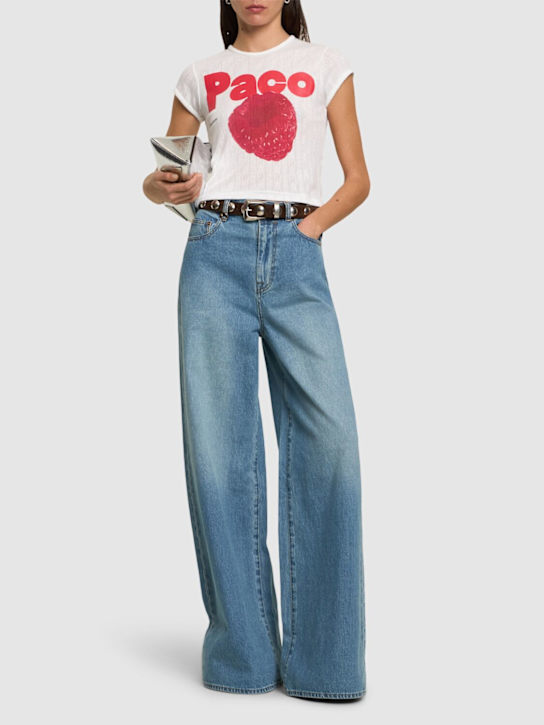 Rabanne: Printed pointelle cotton t-shirt - White/Red - women_1 | Luisa Via Roma
