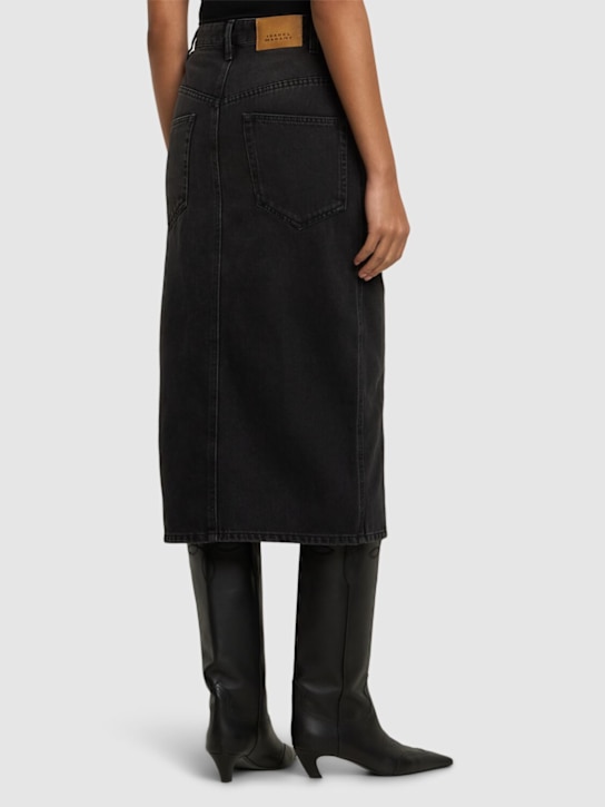 Marant Etoile: Gonna midi Vandy in denim di cotone con bottoni - Nero Delave' - women_2 | Luisa Via Roma