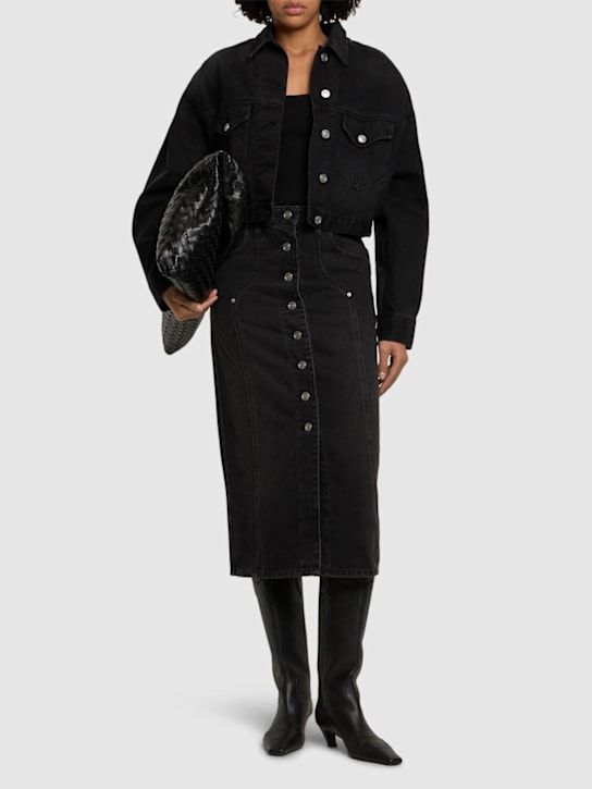 Marant Etoile: Gonna midi Vandy in denim di cotone con bottoni - Nero Delave' - women_1 | Luisa Via Roma