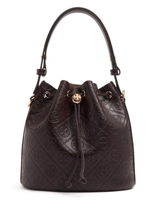 Tory Burch: T Monogram leather bucket bag - women_0 | Luisa Via Roma